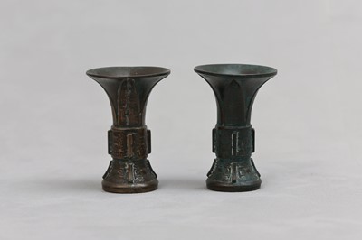 Lot 41 - A PAIR OF CHINESE MINIATURE BRONZE VASES, GU.