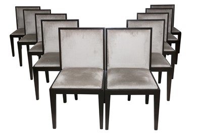 Lot 377 - A SET OF TEN CONTEMPORARY EBONISED DINING CHAIRS