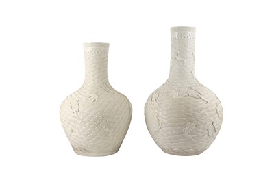 Lot 407 - A NEAR PAIR OF LARGE CONTEMPORARY CHINESE BLANC DE CHINE BOTTLE VASES
