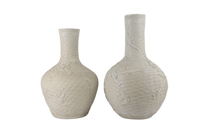 Lot 407 - A NEAR PAIR OF LARGE CONTEMPORARY CHINESE BLANC DE CHINE BOTTLE VASES