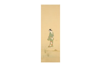 Lot 438 - UNKNOWN JAPANESE ARTIST. A lady in a green kimono.