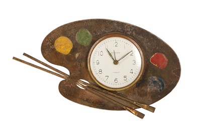 Lot 52 - A DESK CLOCK IN THE FORM OF AN ARTIST'S PALETTE AND BRUSHES  TO FRANCIS BACON (1909-1992)