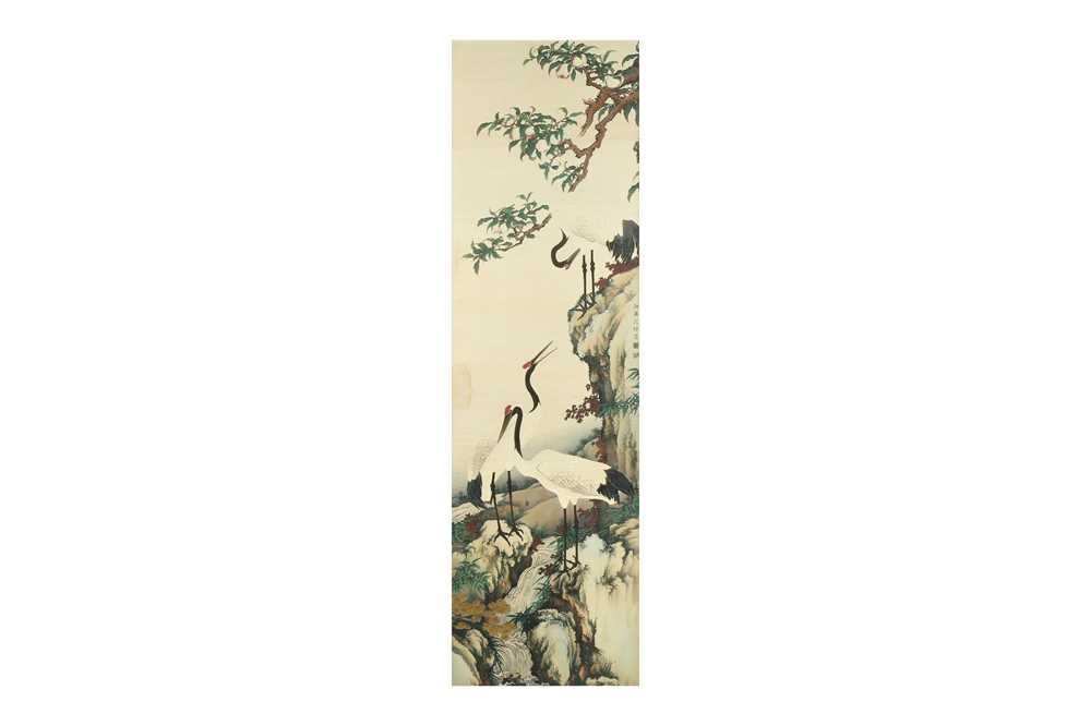 Lot 602 - A CHINESE OF TEXTILE DEPICTING CRANES.