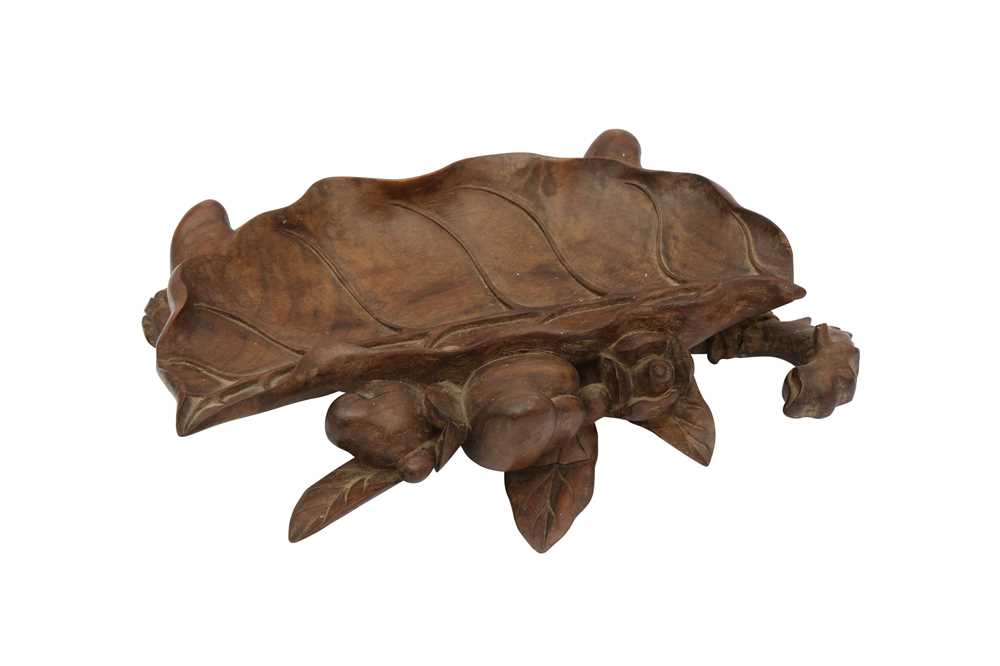 Lot 792 - A CHINESE CARVED WOOD 'LEAF' TRAY.