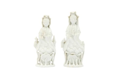 Lot 707 - TWO CHINESE BLANC-DE-CHINE FIGURES OF GUANYIN.