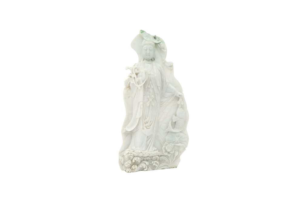 Lot 579 - A LARGE CHINESE JADEITE CARVING OF GUANYIN.