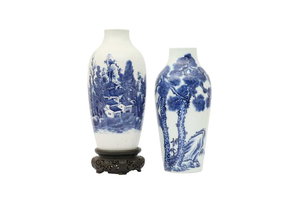 Lot 548 - TWO CHINESE BLUE AND WHITE VASES.