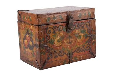 Lot 474 - AN EARLY 19TH CENTURY TIBETAN PAINTED CHEST