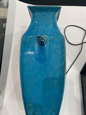 Lot 70 - A CHINESE TURQUOISE SQUARE-SECTION VASE.
