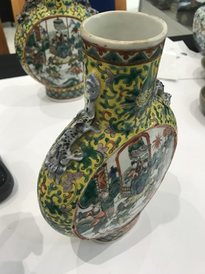 Lot 547 - A PAIR OF CHINESE FAMILLE VERTE MOON FLASK VASES.