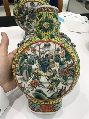 Lot 547 - A PAIR OF CHINESE FAMILLE VERTE MOON FLASK VASES.
