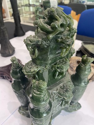 Lot 513 - A CHINESE SPINACH-GREEN 'DRAGON' VASE.