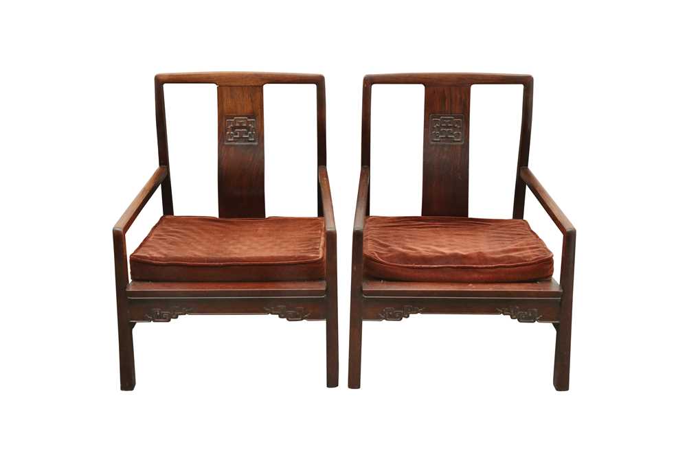 Lot 809 - A PAIR OF CHINESE WOOD CHAIRS.