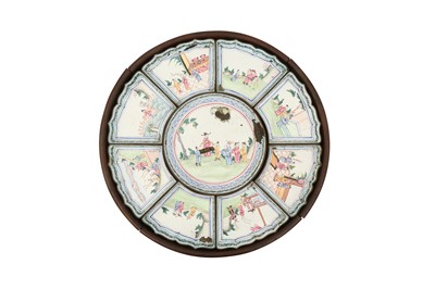Lot 632 - A CHINESE FAMILLE ROSE CANTON ENAMEL DINNER SET CONTAINED IN A TRAY.
