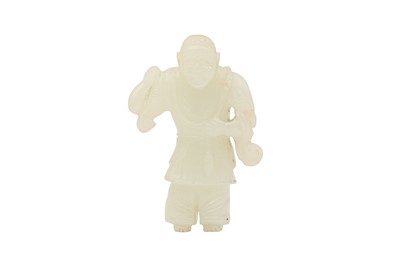 Lot 187 - A CHINESE CARVED JADE FIGURE OF A MAN.