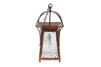 Lot 362 - AN ARTS AND CRAFTS COPPER AND BRASS HANGING LANTERN