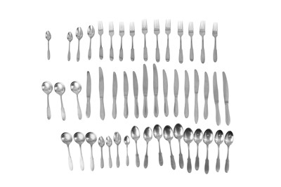 Lot 342 - A PART CANTEEN OF GEORG JENSEN 'MITRA' PATTERN STAINLESS STEEL FLATWARE