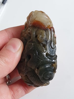 Lot 178 - TWO CHINESE SOAPSTONE SEALS AND A JADE DRAGON CARVING.