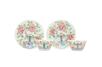Lot 684 - A PAIR OF CHINESE FAMILLE ROSE ‘HABSBURG EAGLE' CUPS AND SAUCERS FOR THE MEXICAN MARKET.