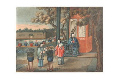 Lot 279 - A CHINESE EXPORT 'LADIES' OIL PAINTING.