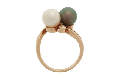 Lot 167 - A pearl and diamond toi & moi ring