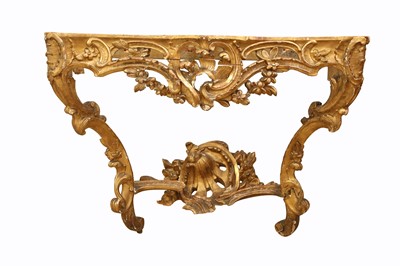 Lot 84 - A NEAR PAIR OF 18TH CENTURY ROCOCO STYLE GILTWOOD CONSOLE TABLES