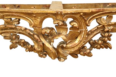 Lot 84 - A NEAR PAIR OF 18TH CENTURY ROCOCO STYLE GILTWOOD CONSOLE TABLES