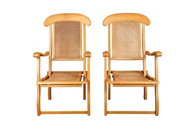 Lot 367 - A PAIR OF HEAL'S BEECH PLANTATION STYLE FOLDING CHAIRS, LATE 20TH CENTURY