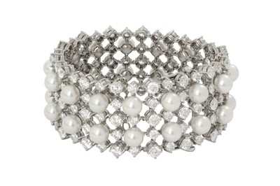 Lot 152 - A cultured pearl and diamond bracelet, signed Chopard