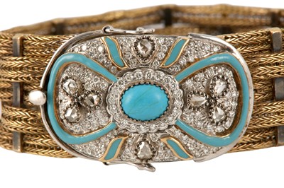 Lot 221 - An enamel, turquoise and diamond bracelet