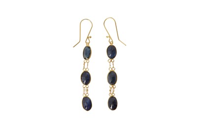 Lot 180 - A pair of sapphire pendent earrings