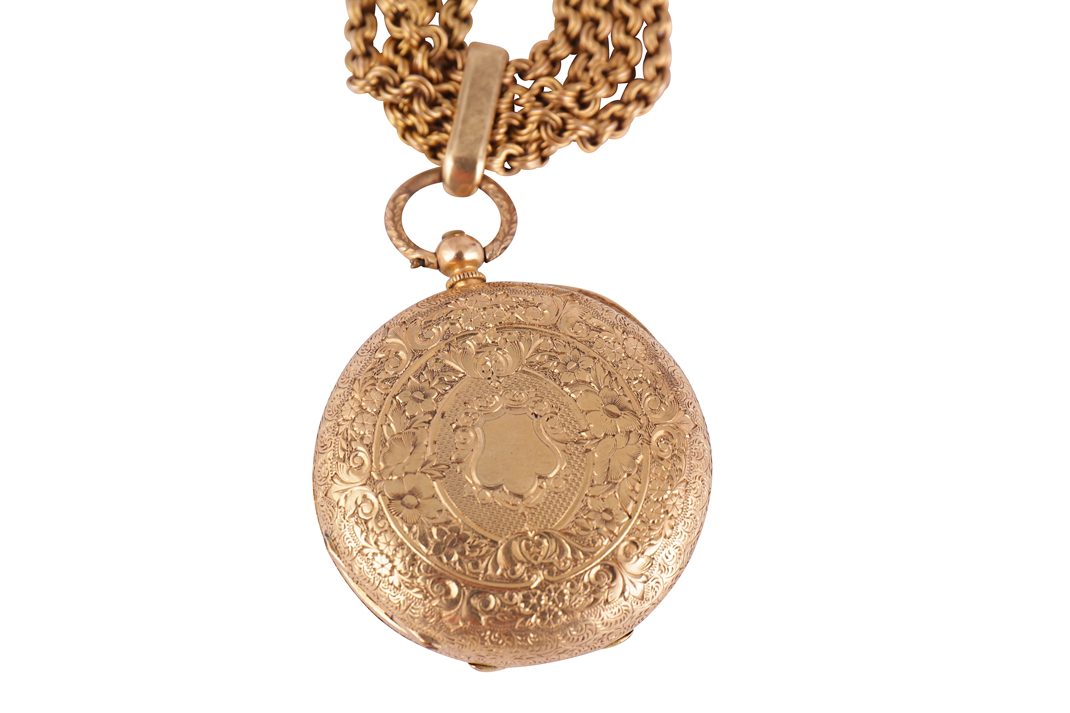 Lot 93 HALF HUNTER POCKET WATCH WITH GOLD CHAIN.