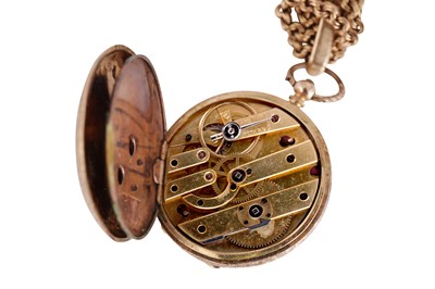 Lot 93 - HALF HUNTER POCKET WATCH WITH GOLD CHAIN.