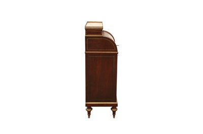 Lot 77 - A FRENCH DIRECTOIRE EMPIRE STYLE PLUM PUDDING MAHOGANY CYLINDER BUREAU, LATE 19TH CENTURY