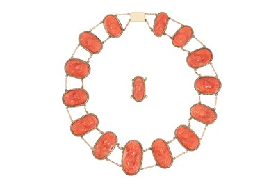 Lot 197 - λ A 19th century coral cameo necklace