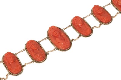 Lot 197 - λ A 19th century coral cameo necklace