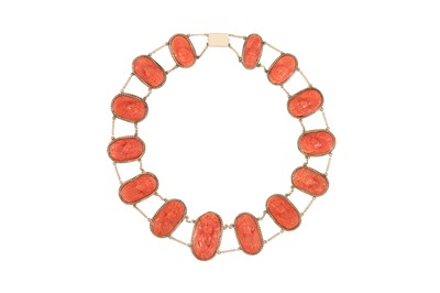 Lot 97 - λ A 19th century coral cameo necklace