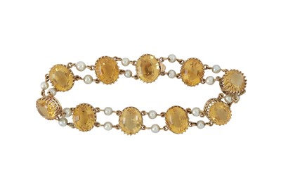 Lot 25 - A late Victorian citrine and pearl bracelet