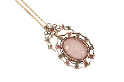 Lot 31 - A diamond, ruby and rose quartz pendant, 19th century