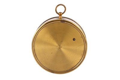 Lot 335 - A BRITISH BRASS CIRCULAR SILVERED DIAL BAROMETER AND THERMOMETER, 1880S