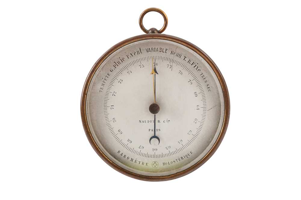 Lot 334 - A SMALL FRENCH WALL BAROMETER BY NAUDET, PARIS, 1880-90