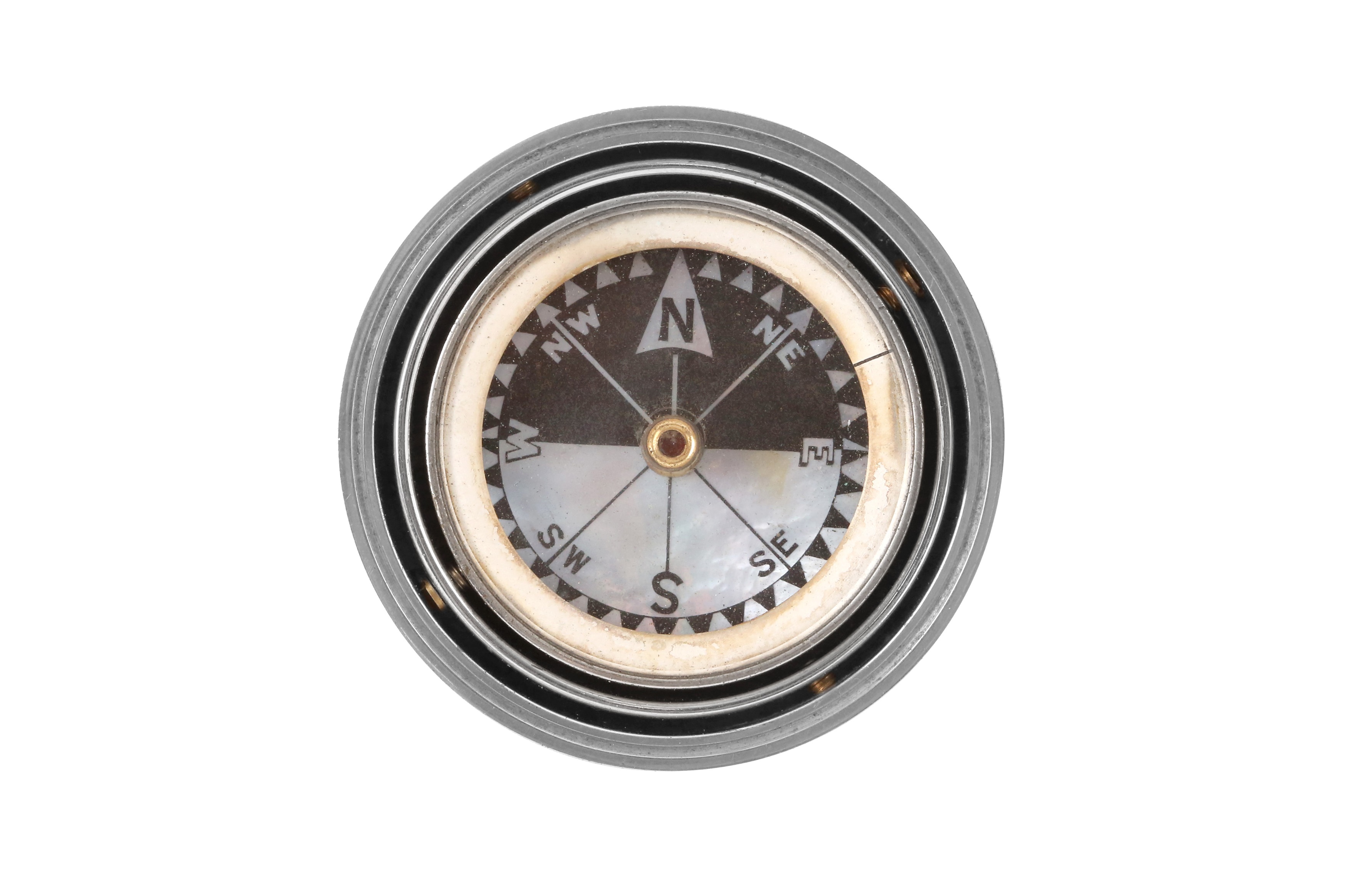 Lot 344 - A CIRCULAR GIMBAL MOUNTED COMPASS, CIRCA