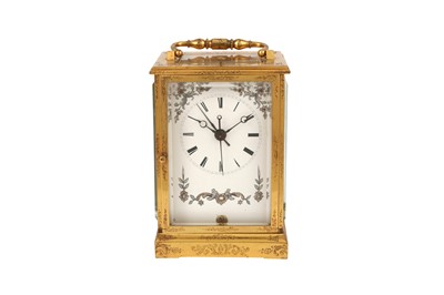 Lot 145 - A FRENCH BRASS REPEATING CARRIAGE CLOCK