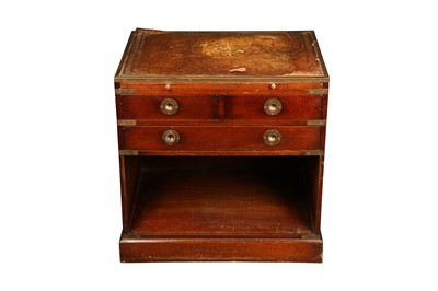 Lot 210 - A CAMPAIGN STYLE MAHOGANY BEDSIDE TABLE, LATE 20TH CENTURY
