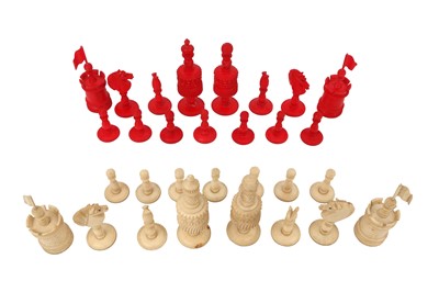 Lot 473 - A CHINESE BONE CHESS SET, 19TH CENTURY, QING DYNASTY