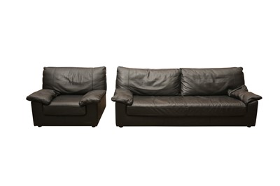 Lot 466 - STEINER, FRANCE, A CONTEMPORARY BLACK GRAINED LEATHER SOFA AND ARMCHAIR