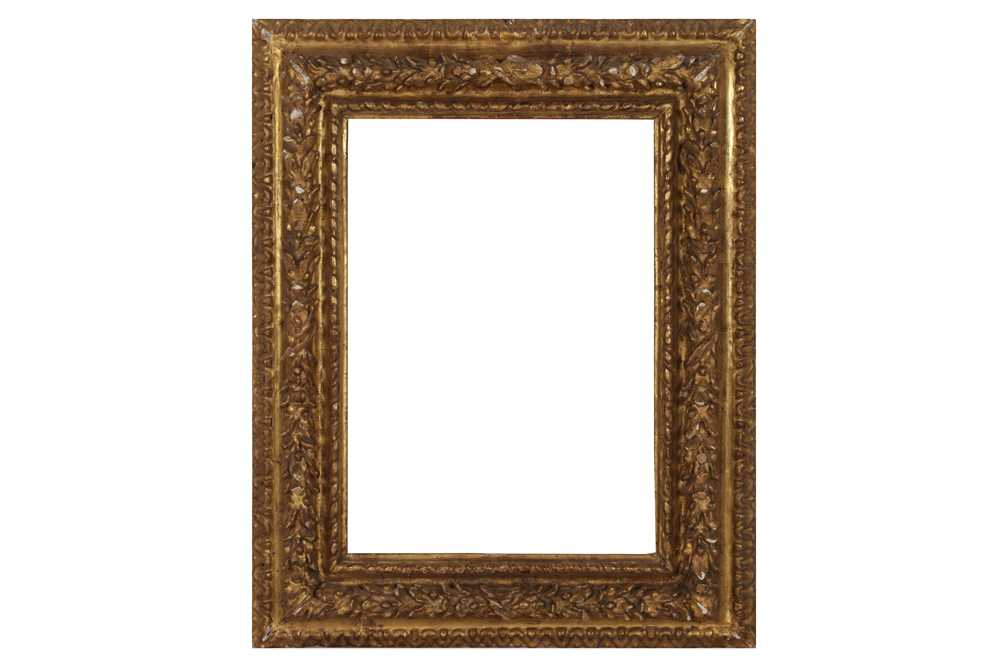 Lot 107 - AN ITALIAN BOLOGNESE 17TH CENTURY CARVED AND GILDED FRAME