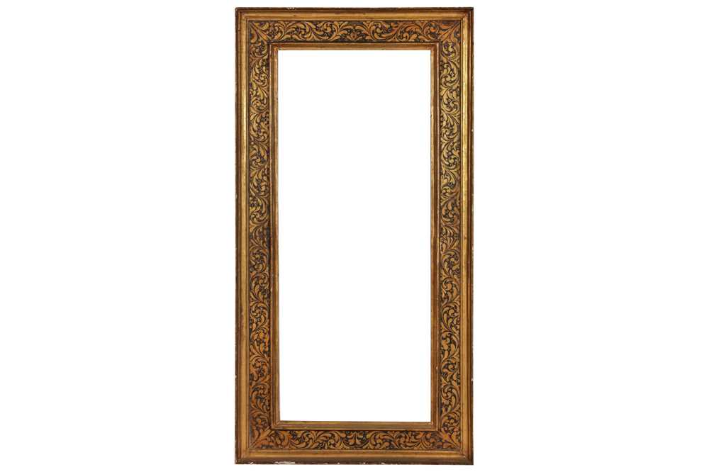Lot 111 - AN ITALIAN 17TH CENTURY CARVED, GILDED AND PAINTED CASSETTA FRAME