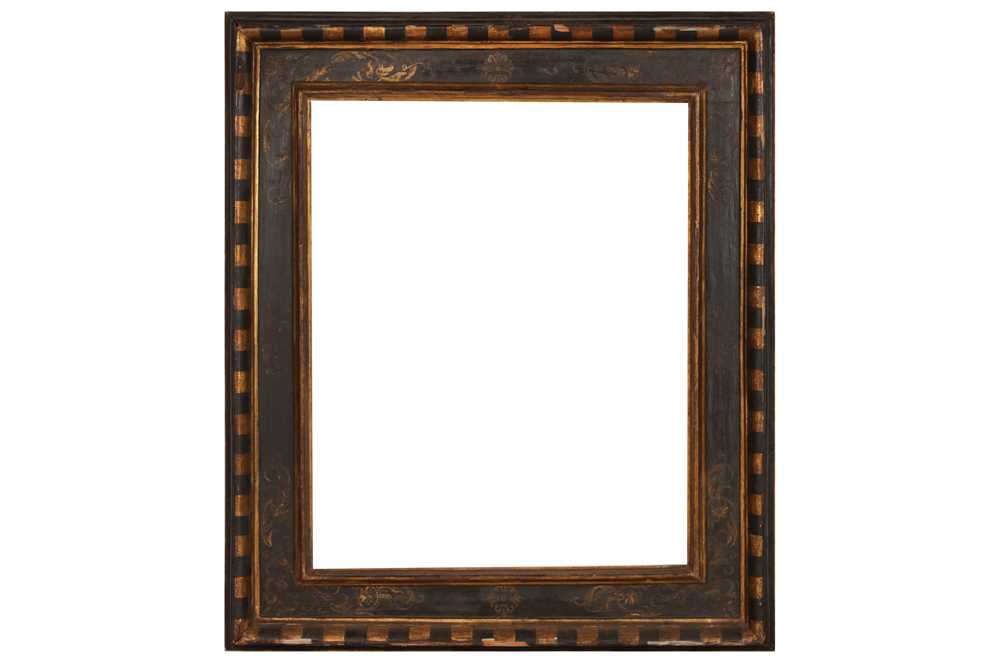 Lot 121 - AN ITALIAN 17TH CENTURY DECORATED, PAINTED AND GILDED CASSETTA FRAME
