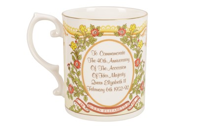 Lot 98 - CAVERSWALL CHINA BEAKER AND PLATE MARKING THE 40TH ANNIVERSARY OF THE ACCESSION OF QUEEN ELIZABETH II